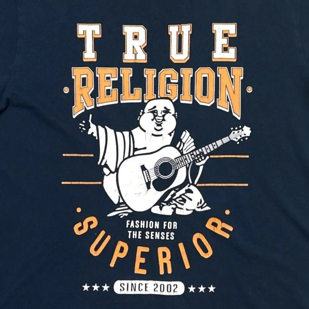 TRUE RELIGION Navy Buddah Logo Graphic Crew Neck Shirt